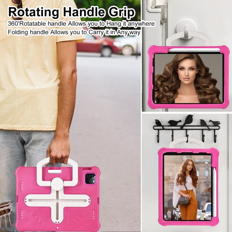 For iPad Pro 11 2024 Shield 360 Rotation Handle EVA Shockproof PC Tablet Case(Rose Red Beige)