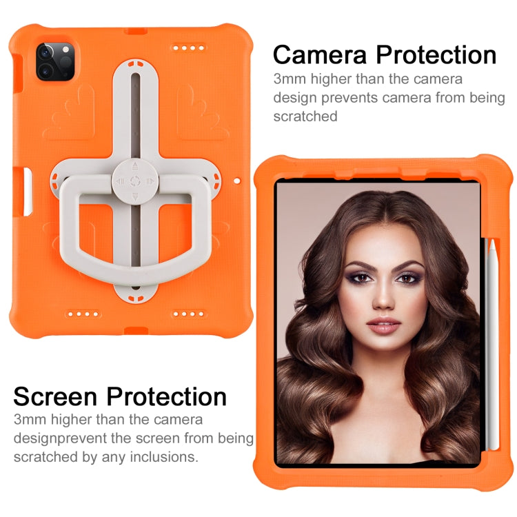 For iPad Pro 11 2024 Shield 360 Rotation Handle EVA Shockproof PC Tablet Case(Orange Beige)