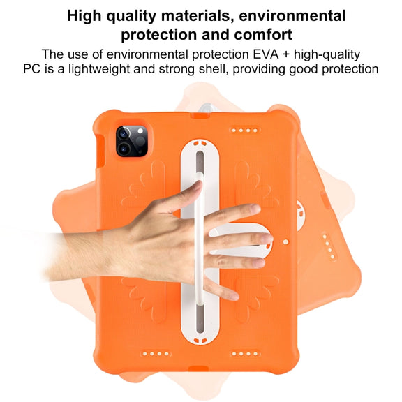 For iPad Pro 11 2024 Shield 360 Rotation Handle EVA Shockproof PC Tablet Case(Orange Beige)