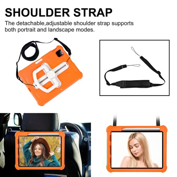 For iPad Pro 11 2024 Shield 360 Rotation Handle EVA Shockproof PC Tablet Case(Orange Beige)