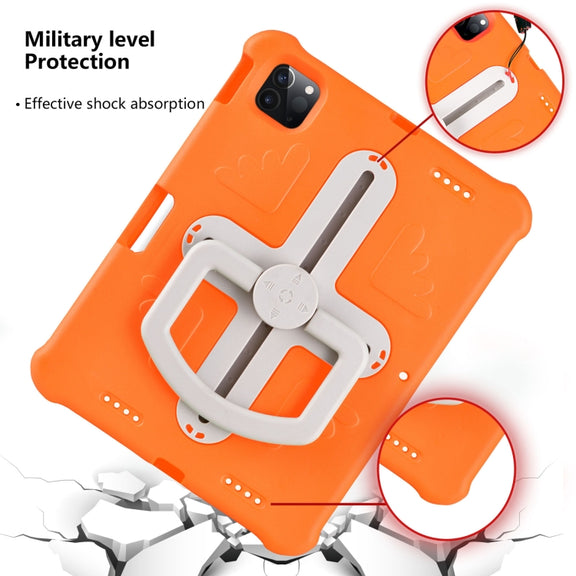 For iPad Pro 11 2024 Shield 360 Rotation Handle EVA Shockproof PC Tablet Case(Orange Beige)