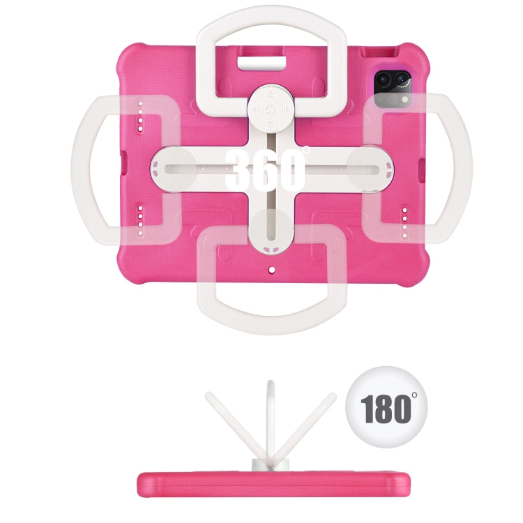 For iPad Air 11 2024 Shield 360 Rotation Handle EVA Shockproof PC Tablet Case(Rose Red Beige)