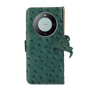 For Huawei Mate 60 Pro Ostrich Pattern Genuine Leather RFID Phone Case(Green)