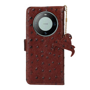 For Huawei Mate 60 Pro Ostrich Pattern Genuine Leather RFID Phone Case(Coffee)
