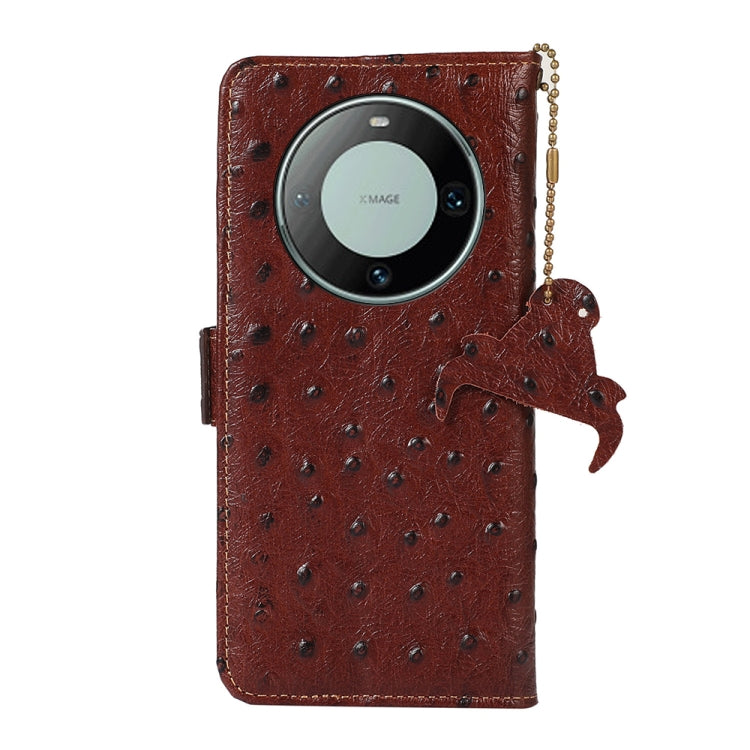 For Huawei Mate 60 Pro Ostrich Pattern Genuine Leather RFID Phone Case(Coffee)