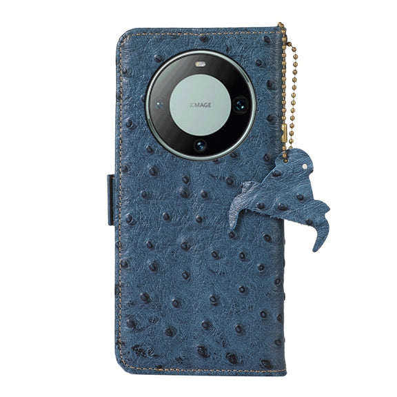 For Huawei Mate 60 Ostrich Pattern Genuine Leather RFID Phone Case(Blue)