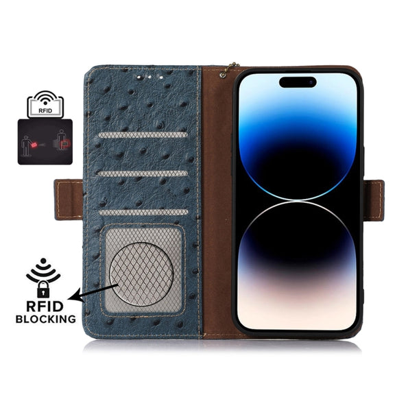For Huawei Mate 60 Ostrich Pattern Genuine Leather RFID Phone Case(Blue)