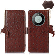 For Huawei Mate 60 Ostrich Pattern Genuine Leather RFID Phone Case(Coffee) - Huawei Cases by PMC TechLife | Online Shopping South Africa | PMC TechLife | Buy Now Pay Later Mobicred
