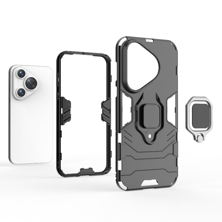 For Huawei Pura 70 Shockproof PC + TPU Holder Phone Case(Black)