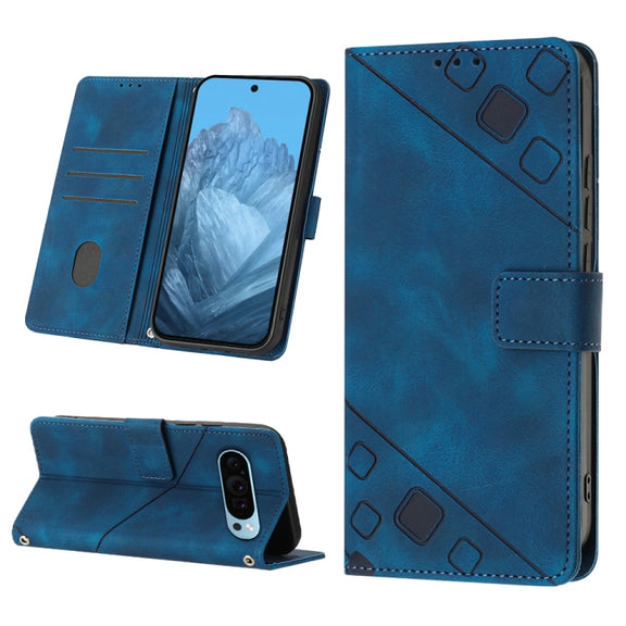 For Google Pixel 9 / 9 Pro Skin-feel Embossed Leather Phone Case(Blue)