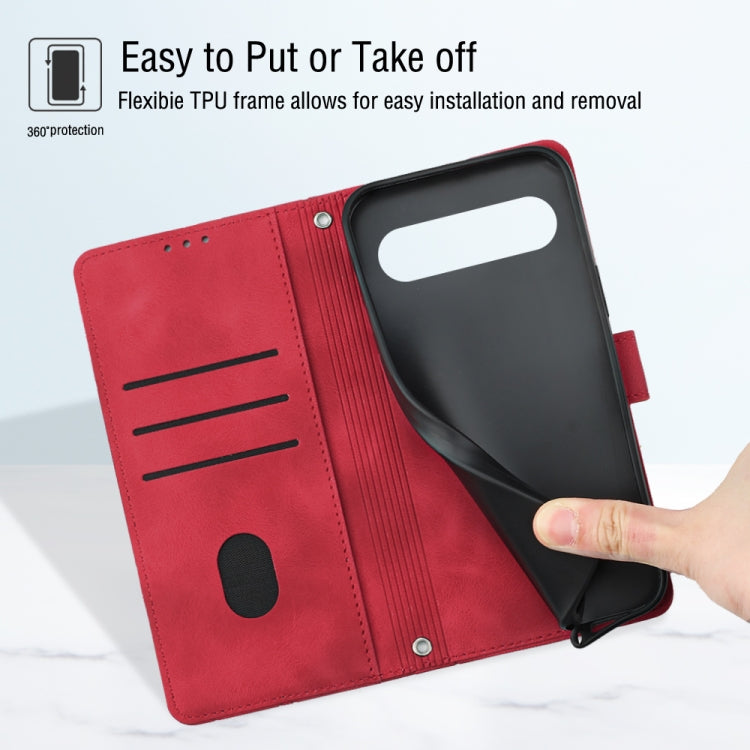 For Google Pixel 9 Pro XL Skin-feel Embossed Leather Phone Case(Red)