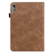 For Lenovo Xiaoxin Pad Pro 12.7 Solid Color Stripe Embossed Leather Tablet Case(Brown)