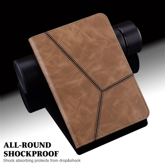 For Lenovo Xiaoxin Pad Pro 12.7 Solid Color Stripe Embossed Leather Tablet Case(Brown)