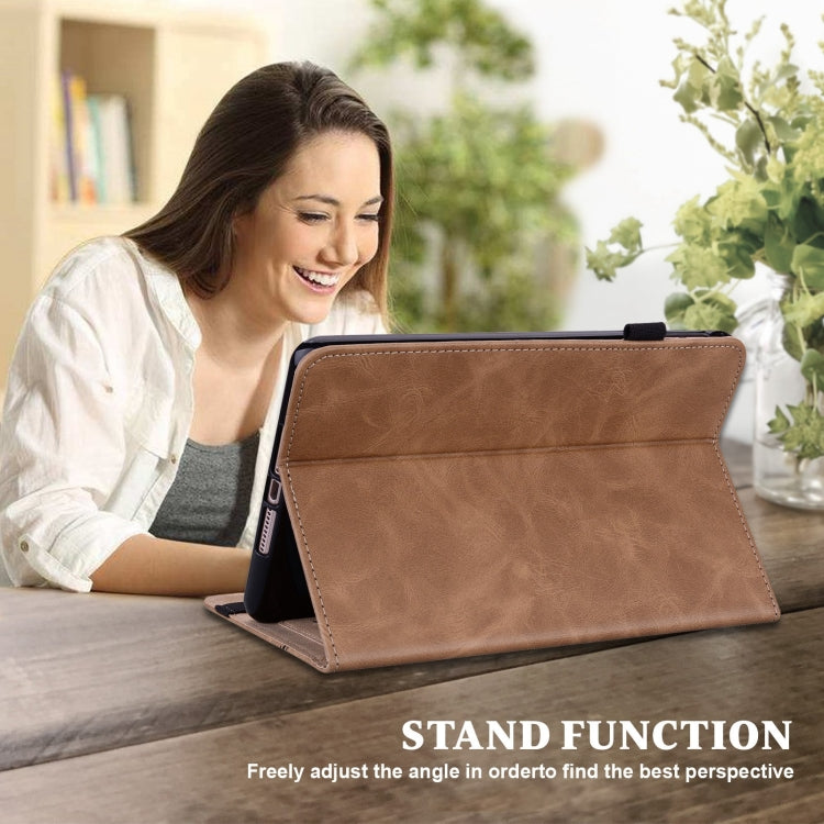 For Lenovo Xiaoxin Pad Pro 12.7 Solid Color Stripe Embossed Leather Tablet Case(Brown)