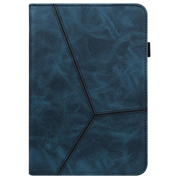 For Lenovo Xiaoxin Pad Pro 12.7 Solid Color Stripe Embossed Leather Tablet Case(Blue)