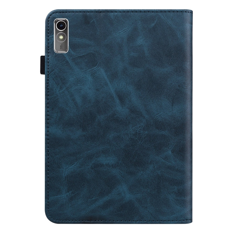For Lenovo Xiaoxin Pad Pro 12.7 Solid Color Stripe Embossed Leather Tablet Case(Blue)