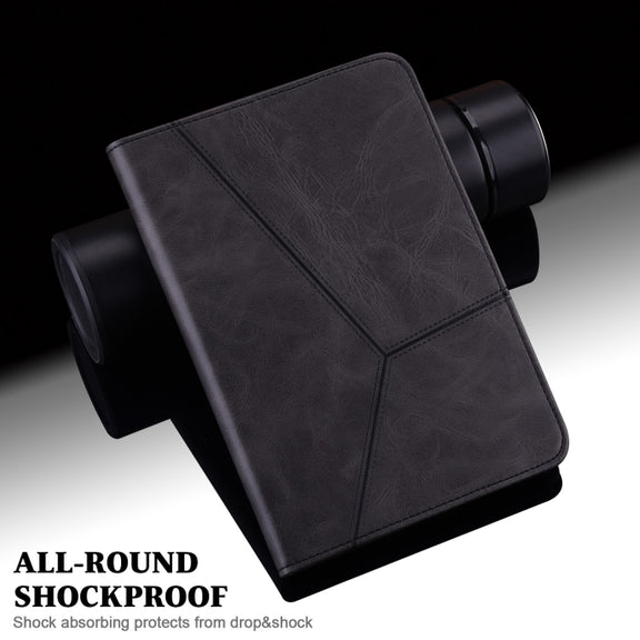 For Samsung Galaxy Tab A9 Solid Color Stripe Embossed Leather Tablet Case(Black)