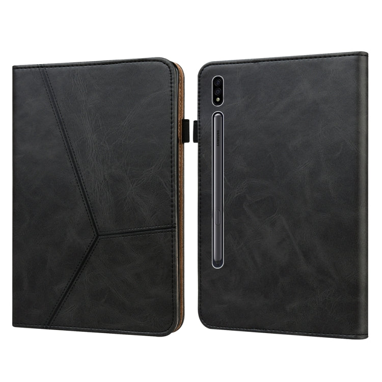 For Samsung Galaxy Tab S7+/S8+/S9+/S9 FE+ Solid Color Stripe Embossed Leather Tablet Case(Black)