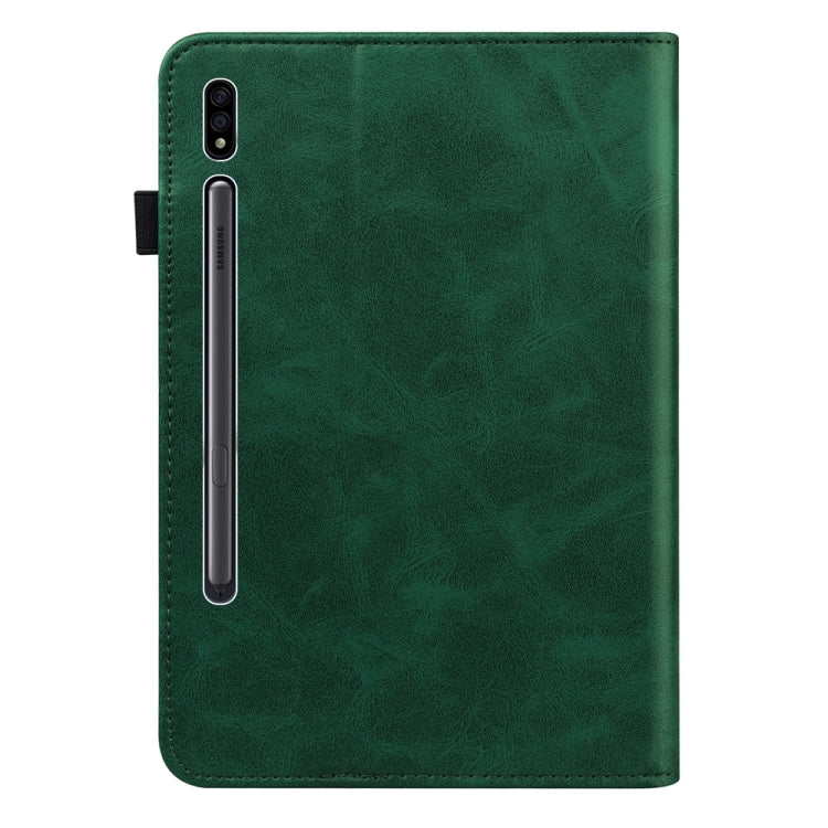 For Samsung Galaxy Tab S9+ / S9 FE+ Solid Color Stripe Embossed Leather Tablet Case(Green)