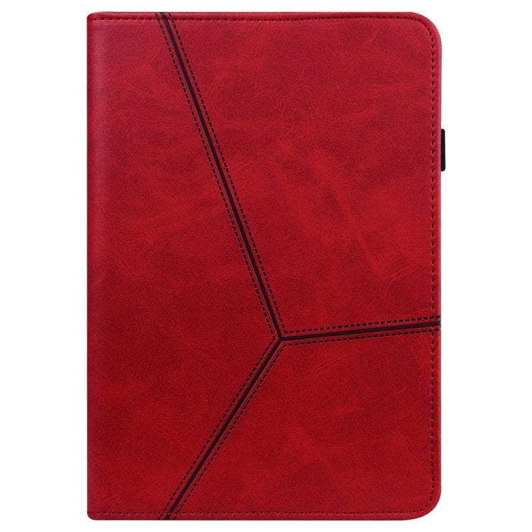 For Samsung Galaxy Tab S9+ / S9 FE+ Solid Color Stripe Embossed Leather Tablet Case(Red)