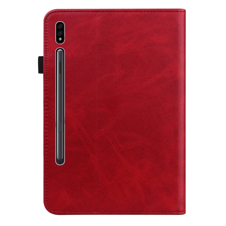 For Samsung Galaxy Tab S9+ / S9 FE+ Solid Color Stripe Embossed Leather Tablet Case(Red)