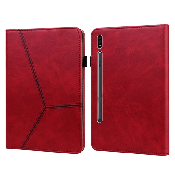 For Samsung Galaxy Tab S9+ / S9 FE+ Solid Color Stripe Embossed Leather Tablet Case(Red)