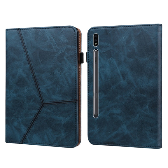 For Samsung Galaxy Tab S9+ / S9 FE+ Solid Color Stripe Embossed Leather Tablet Case(Blue)