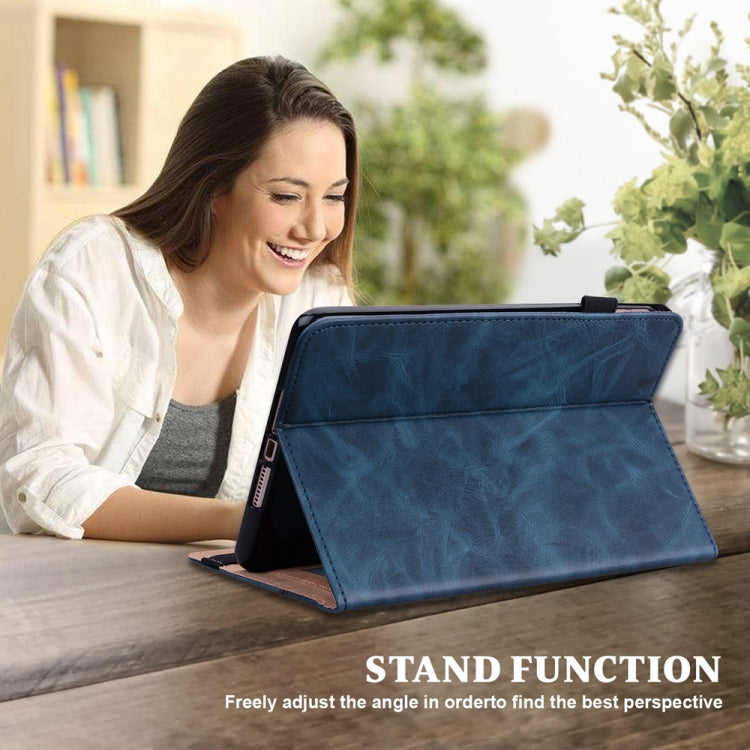 For Samsung Galaxy Tab S9+ / S9 FE+ Solid Color Stripe Embossed Leather Tablet Case(Blue)