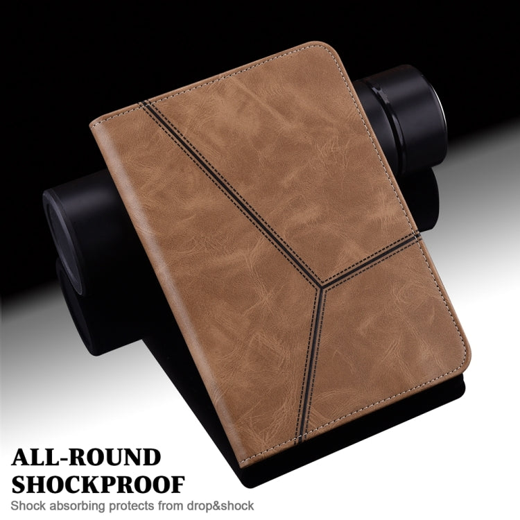 For Samsung Galaxy Tab S7+/S8+/S9+/S9 FE+ Solid Color Stripe Embossed Leather Tablet Case(Brown)