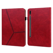 For Samsung Galaxy Tab S9 / S9 FE Solid Color Stripe Embossed Leather Tablet Case(Red)