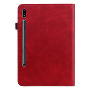 For Samsung Galaxy Tab S9 / S9 FE Solid Color Stripe Embossed Leather Tablet Case(Red)