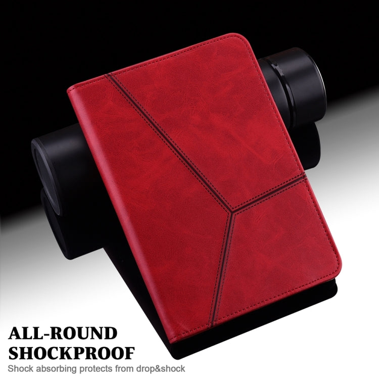 For Samsung Galaxy Tab S9 / S9 FE Solid Color Stripe Embossed Leather Tablet Case(Red)