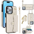 For iPhone 16 Pro Max Crossbody Rhombic Horizontal Wallet Leather Phone Case(White) - iPhone 16 Pro Max Cases by PMC TechLife | Online Shopping South Africa | PMC TechLife | Buy Now Pay Later Mobicred