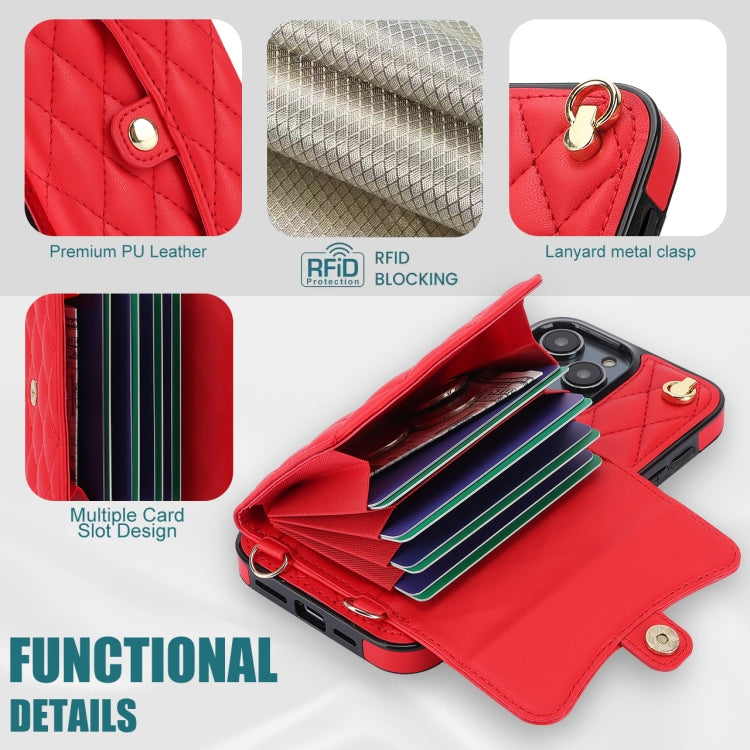 For iPhone 16 Pro Max Crossbody Rhombic Horizontal Wallet Leather Phone Case(Red)