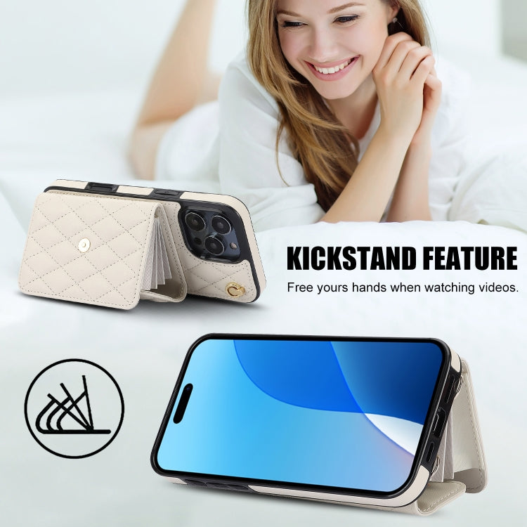 For iPhone 16 Pro Crossbody Rhombic Horizontal Wallet Leather Phone Case(White)