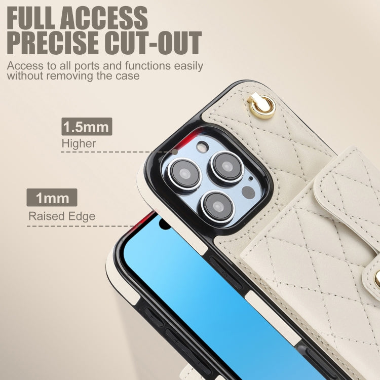 For iPhone 16 Pro Crossbody Rhombic Horizontal Wallet Leather Phone Case(White)