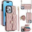 For iPhone 16 Pro Crossbody Rhombic Horizontal Wallet Leather Phone Case(Rose Gold) - iPhone 16 Pro Cases by PMC TechLife | Online Shopping South Africa | PMC TechLife | Buy Now Pay Later Mobicred
