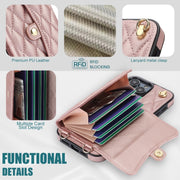 For iPhone 16 Pro Crossbody Rhombic Horizontal Wallet Leather Phone Case(Rose Gold)