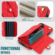 For iPhone 16 Crossbody Rhombic Horizontal Wallet Leather Phone Case(Red)