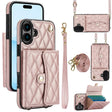 For iPhone 16 Crossbody Rhombic Horizontal Wallet Leather Phone Case(Rose Gold) - iPhone 16 Cases by PMC TechLife | Online Shopping South Africa | PMC TechLife | Buy Now Pay Later Mobicred