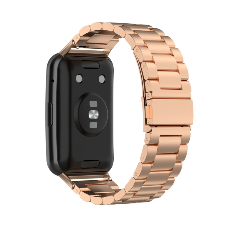 For Huawei Watch Fit Special Edition Three Strains Stainless Steel Watch Band(Rose Gold)