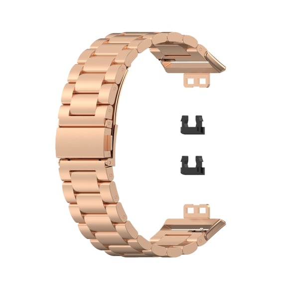 For Huawei Watch Fit Special Edition Three Strains Stainless Steel Watch Band(Rose Gold)