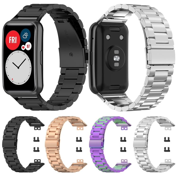 For Huawei Watch Fit Special Edition Three Strains Stainless Steel Watch Band(Rose Gold)