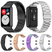 For Huawei Watch Fit Special Edition Three Strains Stainless Steel Watch Band(Rose Gold)