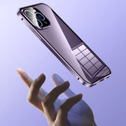 For iPhone 15 Pro Magnetic Double-buckle HD Tempered Glass Phone Case(Blue)