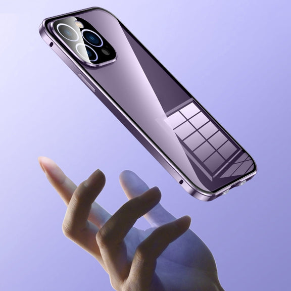 For iPhone 15 Pro Magnetic Double-buckle HD Tempered Glass Phone Case(Blue)