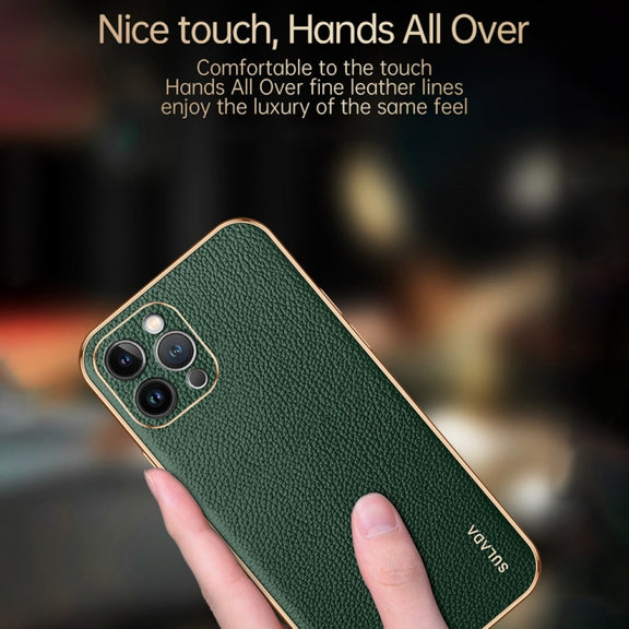 For iPhone 15 Pro Max SULADA TPU + Litchi Texture Leather Phone Case(Green)