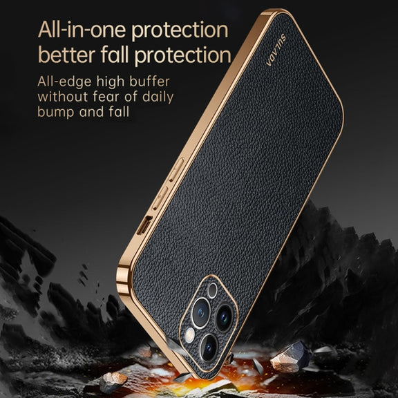 For iPhone 15 Pro Max SULADA TPU + Litchi Texture Leather Phone Case(Green)