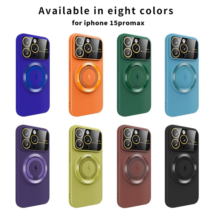 For iPhone 12 Large Window MagSafe Magnetic Holder Phone Case(Klein Blue)