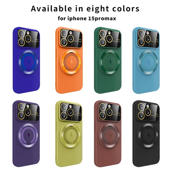 For iPhone 11 Large Window MagSafe Magnetic Holder Phone Case(Orange)